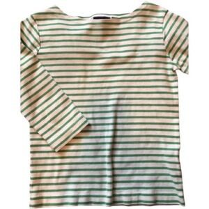 Mini Boden Size 7-8 Boatneck Green Stripe Shirt with untreated spots on the back